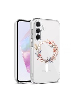 Husa pentru Samsung Galaxy A16 Atasare Magnetica, MagSafe, Pink Wreath 11, Clear