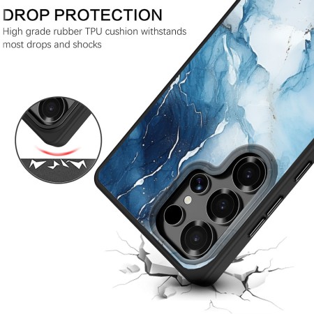 Husă pentru Samsung Galaxy S25 Ultra, Marble LC, Protecție Cameră, Antișoc, Design Slim, Alb - Albastru