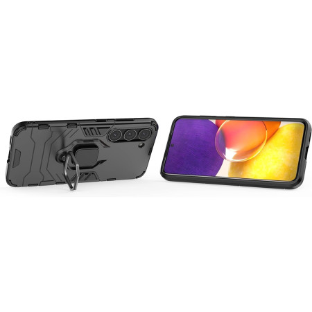 Husa Ring Defender compatibila Samsung Galaxy S24 Plus, Antishock Armor, Inel rotativ 360 grade, Magnet suport auto incorporat, TPU si PC, Negru