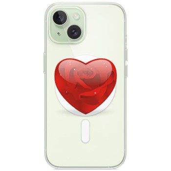 Husa personalizata Apple iPhone 15 Plus, MagSafe, Rose Heart