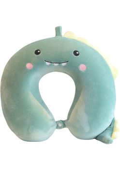 Pernă TravelDino, Suport Ergonomic pentru Gât și Cap, Spumă cu Memorie, 30x30 cm, Sistem de Prindere cu Capse, Verde