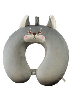 Pernă TravelHusky, Suport Ergonomic pentru Gât și Cap, Spumă cu Memorie, 30x30 cm, Sistem de Prindere cu Capse, Gri