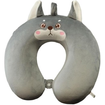 Pernă TravelHusky, Suport Ergonomic pentru Gât și Cap, Spumă cu Memorie, 30x30 cm, Sistem de Prindere cu Capse, Gri