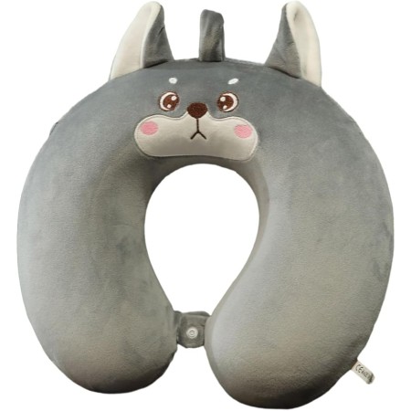 Pernă TravelHusky, Suport Ergonomic pentru Gât și Cap, Spumă cu Memorie, 30x30 cm, Sistem de Prindere cu Capse, Gri