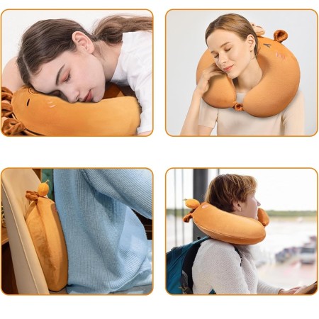 Pernă TravelCapy, Suport Ergonomic pentru Gât și Cap, Spumă cu Memorie, 30x30 cm, Sistem de Prindere cu Capse, Maro