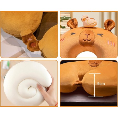 Pernă TravelCapy, Suport Ergonomic pentru Gât și Cap, Spumă cu Memorie, 30x30 cm, Sistem de Prindere cu Capse, Maro