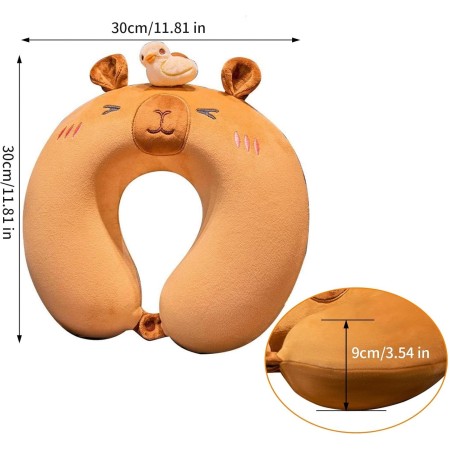 Pernă TravelCapy, Suport Ergonomic pentru Gât și Cap, Spumă cu Memorie, 30x30 cm, Sistem de Prindere cu Capse, Maro