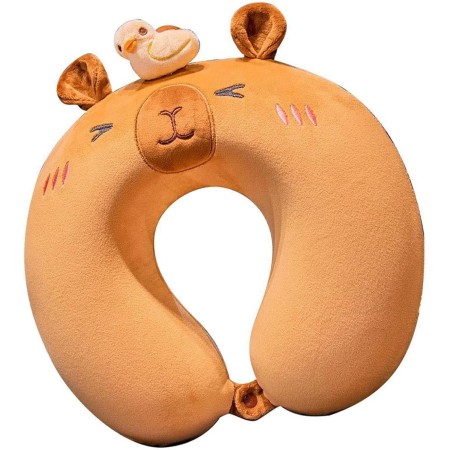 Pernă TravelCapy, Suport Ergonomic pentru Gât și Cap, Spumă cu Memorie, 30x30 cm, Sistem de Prindere cu Capse, Maro