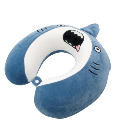 Pernă TravelShark, Suport Ergonomic pentru Gât și Cap, Spumă cu Memorie, 30x30 cm, Sistem de Prindere cu Capse, Albastru