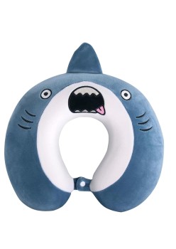 Pernă TravelShark, Suport Ergonomic pentru Gât și Cap, Spumă cu Memorie, 30x30 cm, Sistem de Prindere cu Capse, Albastru