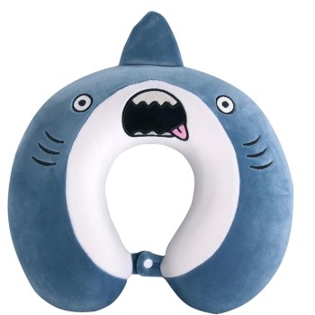Pernă TravelShark, Suport Ergonomic pentru Gât și Cap, Spumă cu Memorie, 30x30 cm, Sistem de Prindere cu Capse, Albastru