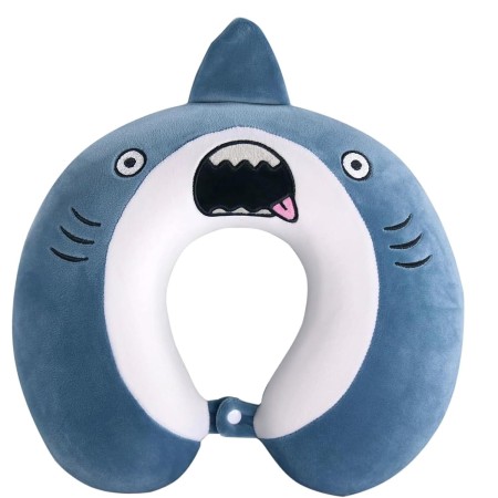 Pernă TravelShark, Suport Ergonomic pentru Gât și Cap, Spumă cu Memorie, 30x30 cm, Sistem de Prindere cu Capse, Albastru