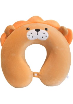 Pernă TravelLion, Suport Ergonomic pentru Gât și Cap, Spumă cu Memorie, 30x30 cm, Sistem de Prindere cu Capse, Maro