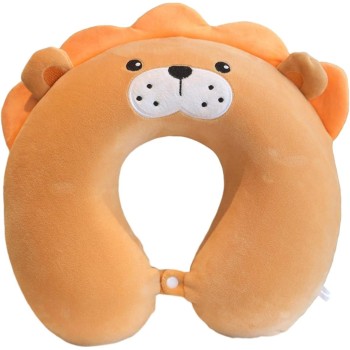 Pernă TravelLion, Suport Ergonomic pentru Gât și Cap, Spumă cu Memorie, 30x30 cm, Sistem de Prindere cu Capse, Maro