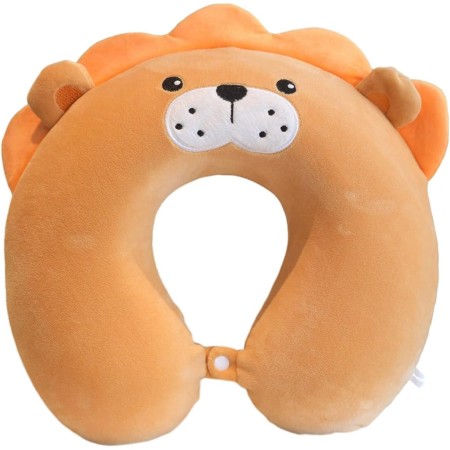 Pernă TravelLion, Suport Ergonomic pentru Gât și Cap, Spumă cu Memorie, 30x30 cm, Sistem de Prindere cu Capse, Maro
