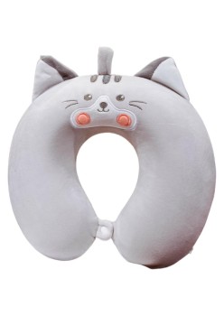 Pernă TravelCat, Suport Ergonomic pentru Gât și Cap, Spumă cu Memorie, 30x30 cm, Sistem de Prindere cu Capse, Gri