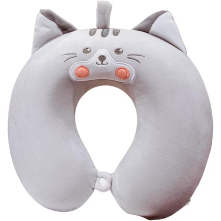 Pernă TravelCat, Suport Ergonomic pentru Gât și Cap, Spumă cu Memorie, 30x30 cm, Sistem de Prindere cu Capse, Gri