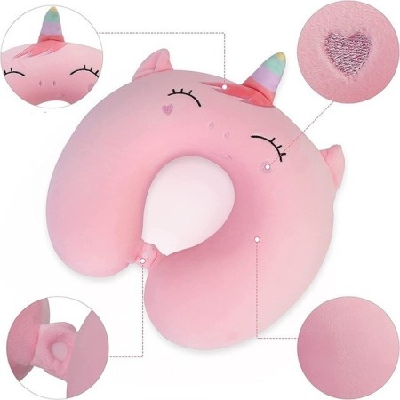 Pernă TravelUnicorn, Suport Ergonomic pentru Gât și Cap, Spumă cu Memorie, 30x30 cm, Sistem de Prindere cu Capse, Roz
