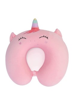 Pernă TravelUnicorn, Suport Ergonomic pentru Gât și Cap, Spumă cu Memorie, 30x30 cm, Sistem de Prindere cu Capse, Roz
