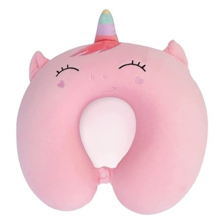 Pernă TravelUnicorn, Suport Ergonomic pentru Gât și Cap, Spumă cu Memorie, 30x30 cm, Sistem de Prindere cu Capse, Roz