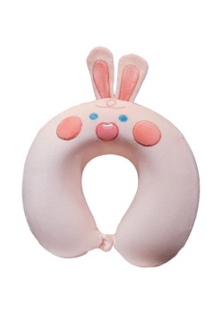 Pernă TravelBunny, Suport Ergonomic pentru Gât și Cap, Spumă cu Memorie, 30x30 cm, Sistem de Prindere cu Capse, Roz