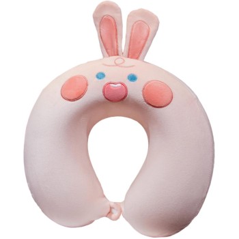 Pernă TravelBunny, Suport Ergonomic pentru Gât și Cap, Spumă cu Memorie, 30x30 cm, Sistem de Prindere cu Capse, Roz