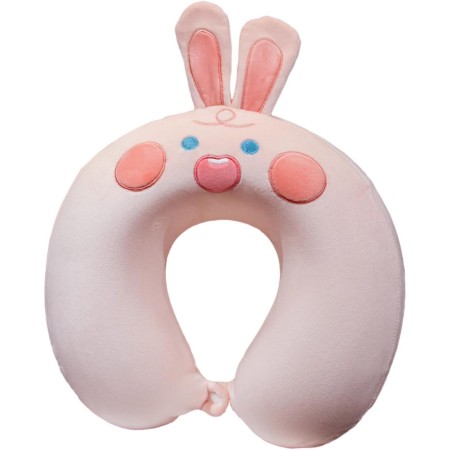 Pernă TravelBunny, Suport Ergonomic pentru Gât și Cap, Spumă cu Memorie, 30x30 cm, Sistem de Prindere cu Capse, Roz