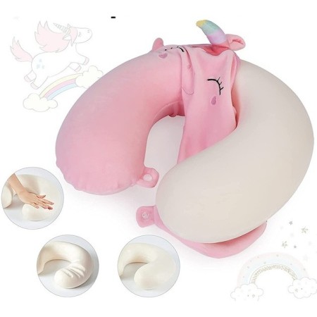 Pernă TravelBunny, Suport Ergonomic pentru Gât și Cap, Spumă cu Memorie, 30x30 cm, Sistem de Prindere cu Capse, Roz