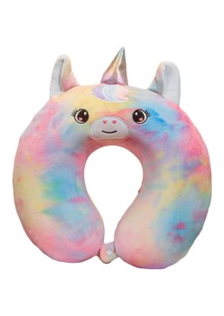 Pernă TravelUnicorn, Suport Ergonomic pentru Gât și Cap, Spumă cu Memorie, 30x30 cm, Sistem de Prindere cu Capse, Design Multicolor