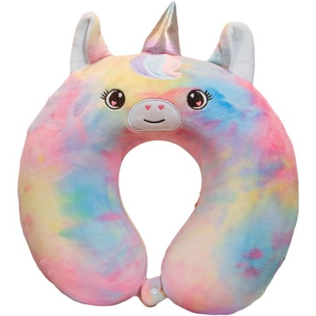 Pernă TravelUnicorn, Suport Ergonomic pentru Gât și Cap, Spumă cu Memorie, 30x30 cm, Sistem de Prindere cu Capse, Design Multicolor