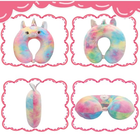 Pernă TravelUnicorn, Suport Ergonomic pentru Gât și Cap, Spumă cu Memorie, 30x30 cm, Sistem de Prindere cu Capse, Design Multicolor