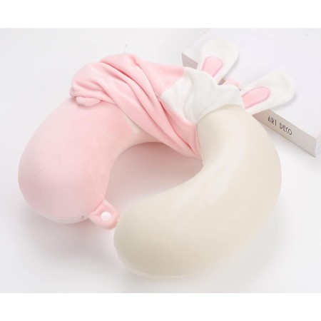 Pernă Ergonomică BunnyComfort, Suport pentru Gât și Cap, Spumă cu Memorie, 30x30 cm, Prindere cu Capse, Roz-Alb