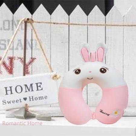 Pernă Ergonomică BunnyComfort, Suport pentru Gât și Cap, Spumă cu Memorie, 30x30 cm, Prindere cu Capse, Roz-Alb