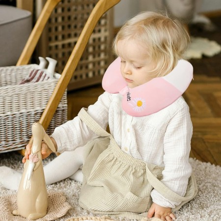Pernă Ergonomică BunnyComfort, Suport pentru Gât și Cap, Spumă cu Memorie, 30x30 cm, Prindere cu Capse, Roz-Alb
