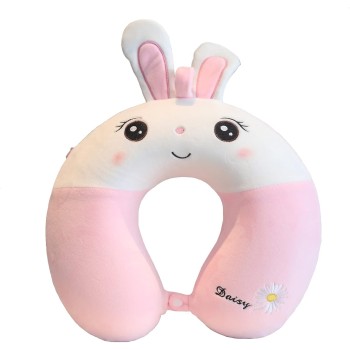 Pernă Ergonomică BunnyComfort, Suport pentru Gât și Cap, Spumă cu Memorie, 30x30 cm, Prindere cu Capse, Roz-Alb