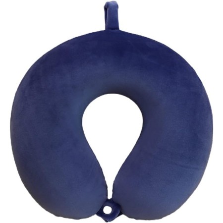 Pernă TravelEase, Formă de U, Suport pentru Gât și Cap, Spumă cu Memorie, Sistem de Prindere cu Capse, 30x30 cm, Albastru