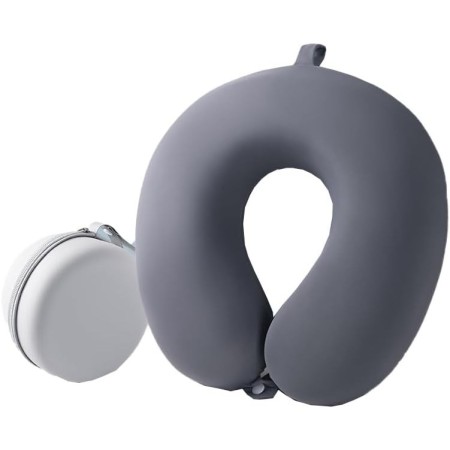 Pernă TravelSupport, Formă de U, Suport Ergonomic pentru Gât și Cap, Spumă cu Memorie, Sistem de Prindere cu Capse, 30x30 cm, Gri