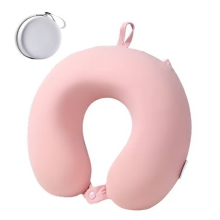 Pernă TravelComfort, Design Ergonomic în Formă de U, Spumă cu Memorie, Sistem de Prindere cu Capse, Ideală pentru Voiaj, Birou, Mașină, 30x30 cm, Roz