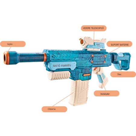 Pistol cu Apa Electric pentru Copii, Rezervor 500 ml, Raza Stropire 10m, Baterie Litiu 3.7V, Jucarie Piscina/Plaja, Continuu, Albastru