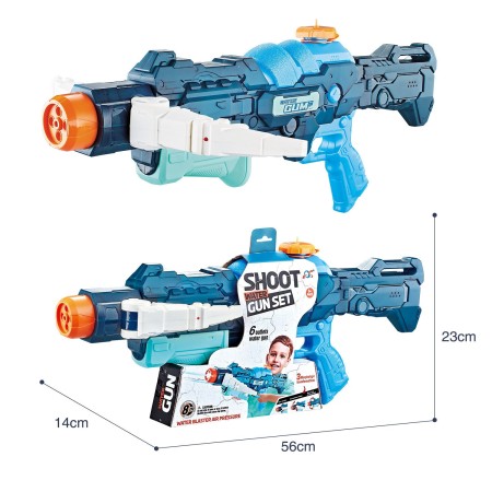 Pistol cu Apa pentru Copii, +6 Ani, Rezervor 700 ml, 4 Moduri de Stropire, Raza 8m, din Plastic, Albastru