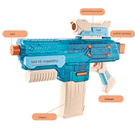 Pistol cu Apa Electric pentru Copii, Rezervor 500 ml, Raza Stropire 10m, Baterie Litiu 3.7V, Jucarie Piscina/Plaja, Albastru