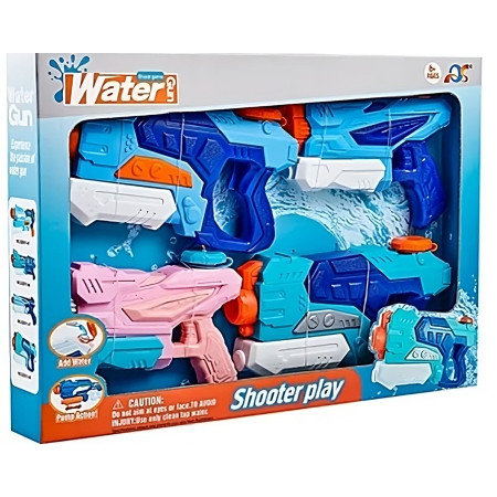 Set 4x Pistol cu Apa pentru Copii 6 ani+, Rezervor 2x 550 ml si 2x 300 ml, Multiculor