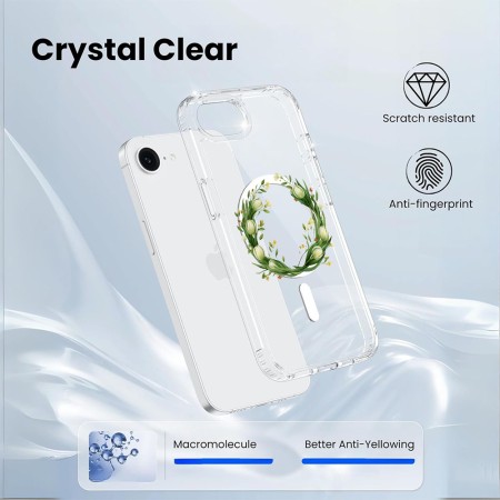 Husa pentru iPhone 16e, Atasare Magnetica, MagSafe, Pink Wreath 14, Clear