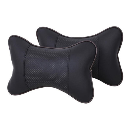 Set 2 x perne pentru tetiere auto cu sustinere gat, Piele Eco, Negru