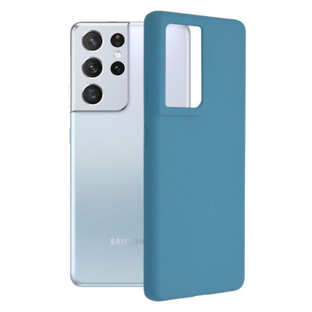 Husa Soft Edge compatibila cu Samsung Galaxy S21 Ultra, Mata, Slim, interior microfibra, Blue