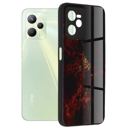Husa Glaze Glass Care compatibila cu Realme C35, Slim Glow, HTPMAG, Rosu