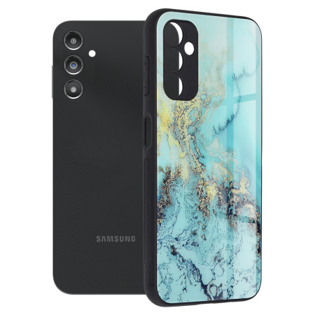 Husa Glaze Glass Care compatibila cu Samsung Galaxy A14 5G, Slim Glow, HTPMAG, Blue Ocean
