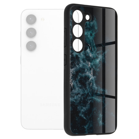 Husa Glaze Glass Care compatibila cu Samsung Galaxy S23, Slim Glow, HTPMAG, Blue Nebula
