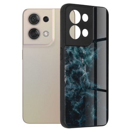 Husa Glaze Glass Care compatibila cu Oppo Reno 8 5G, Slim Glow, HTPMAG, Blue Nebula