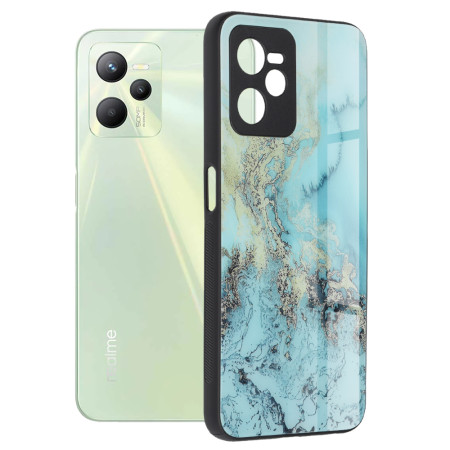 Husa Glaze Glass Care compatibila cu Realme C35, Slim Glow, HTPMAG, Blue Ocean